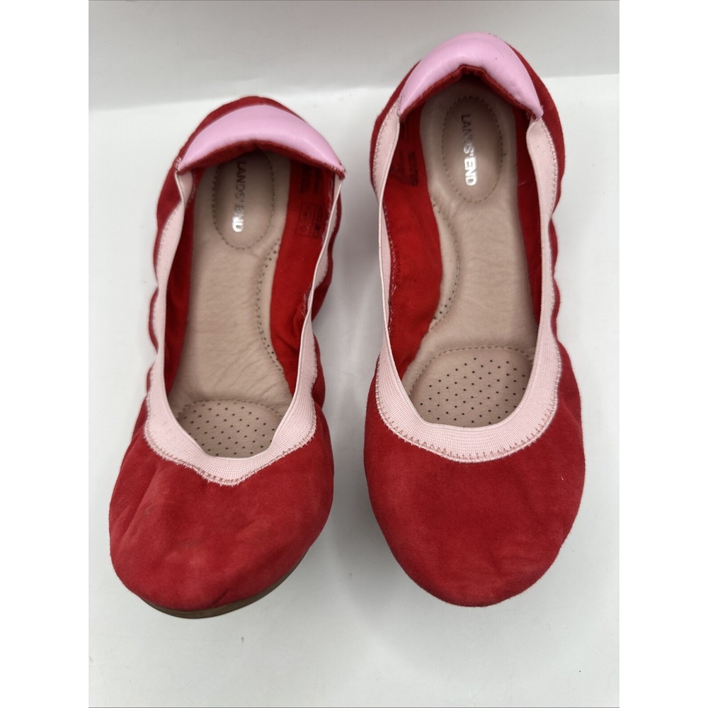 Land's End Red ballet flats with pink Foldable Size 8